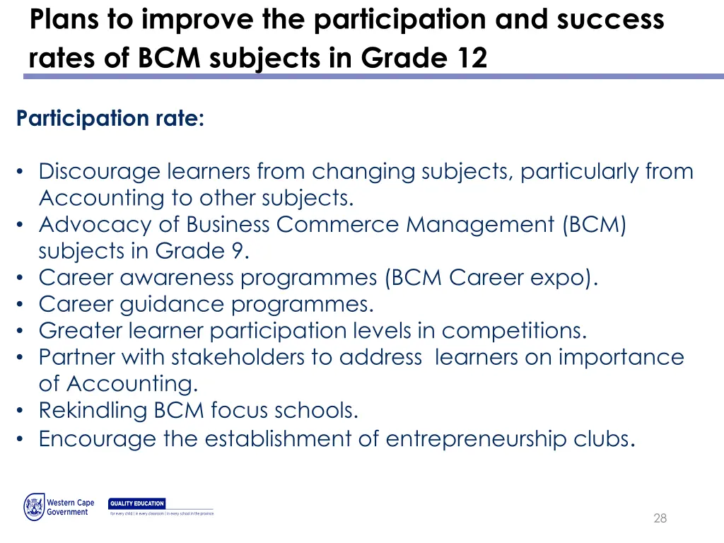 plans to improve the participation and success