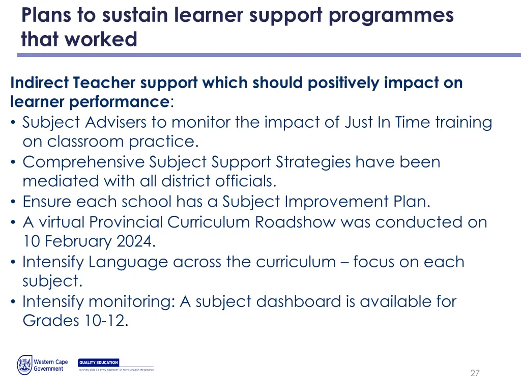 plans to sustain learner support programmes that 1