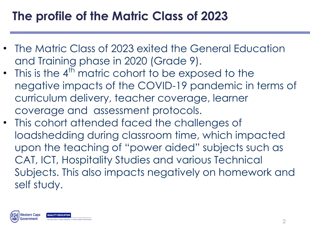 the profile of the matric class of 2023