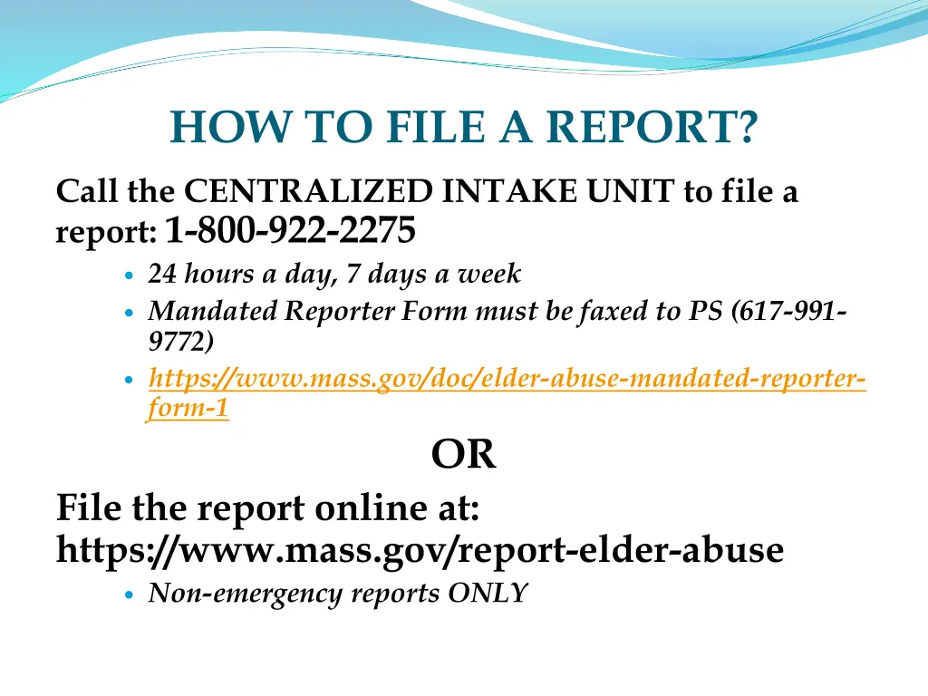 how to file a report call the centralized intake