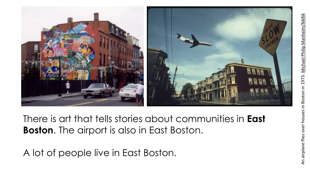 an airplane flies over houses in boston in 1973