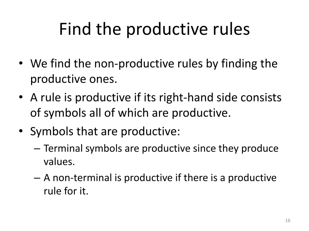 find the productive rules