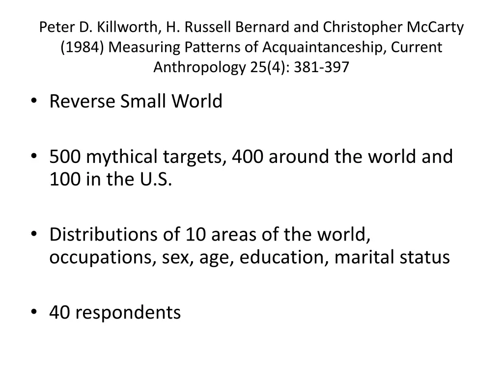peter d killworth h russell bernard
