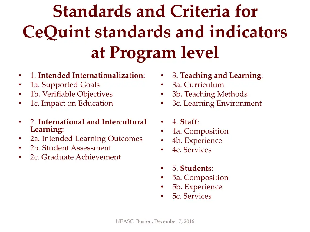 standards and criteria for cequint standards