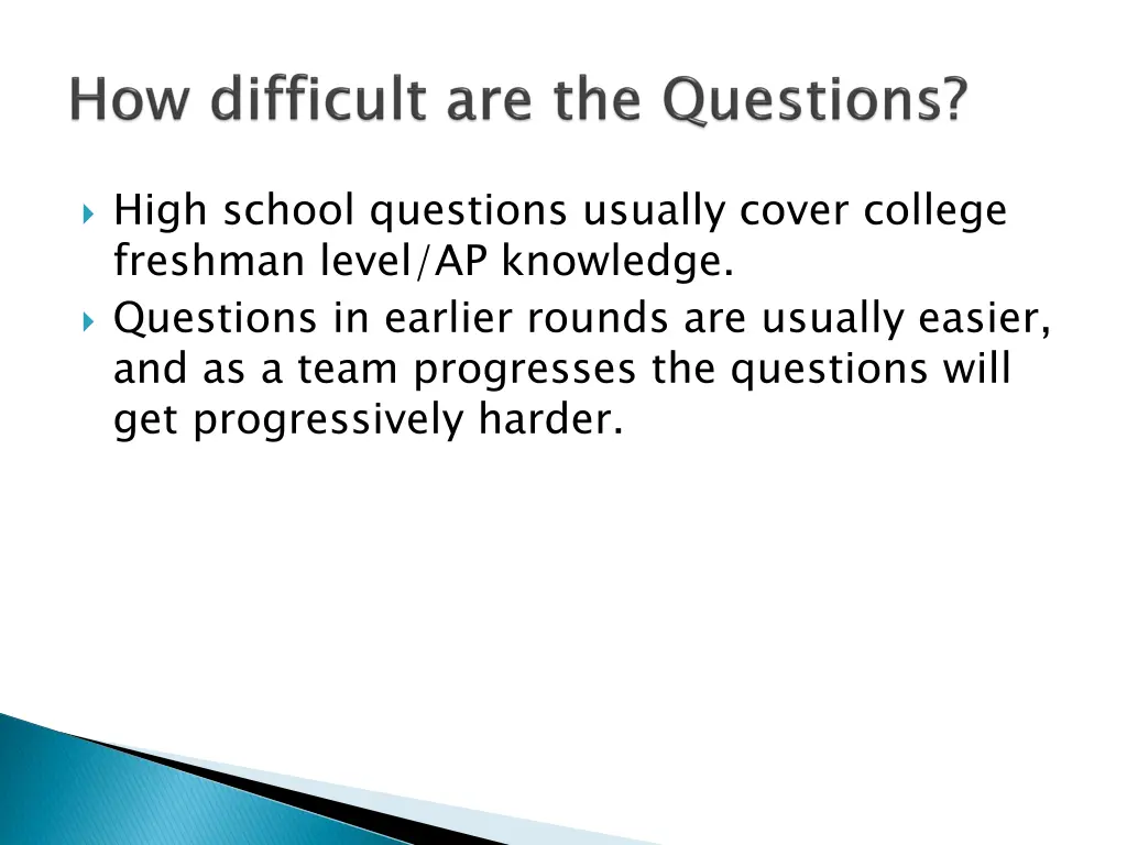 high school questions usually cover college
