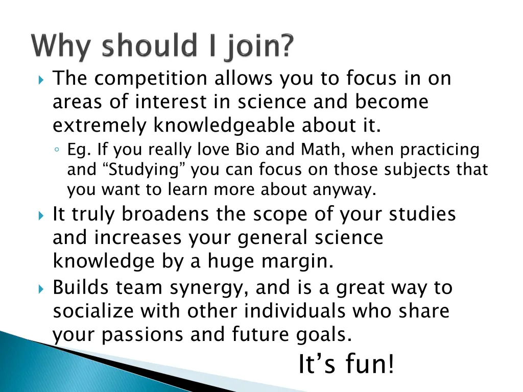 the competition allows you to focus in on areas