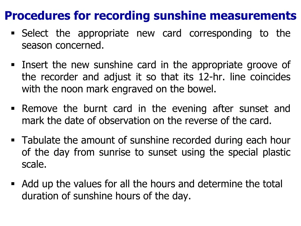 procedures for recording sunshine measurements