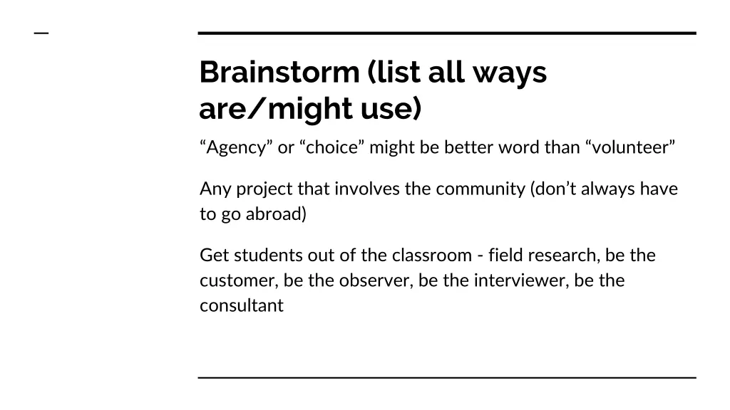 brainstorm list all ways are might use 3