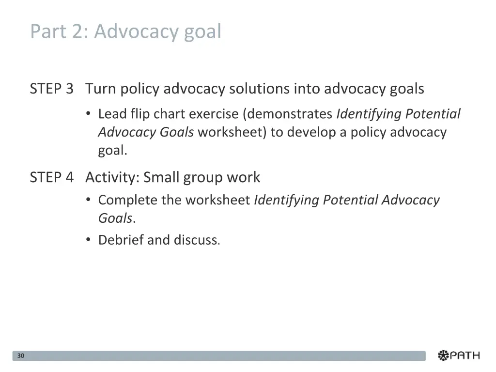 part 2 advocacy goal 1