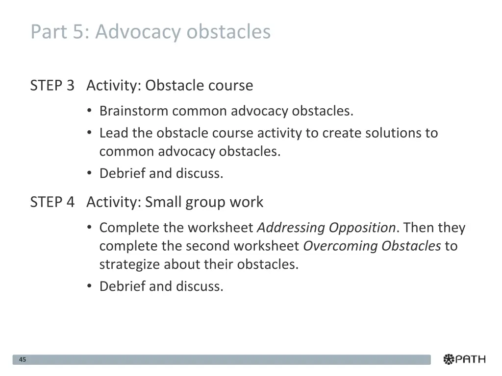 part 5 advocacy obstacles