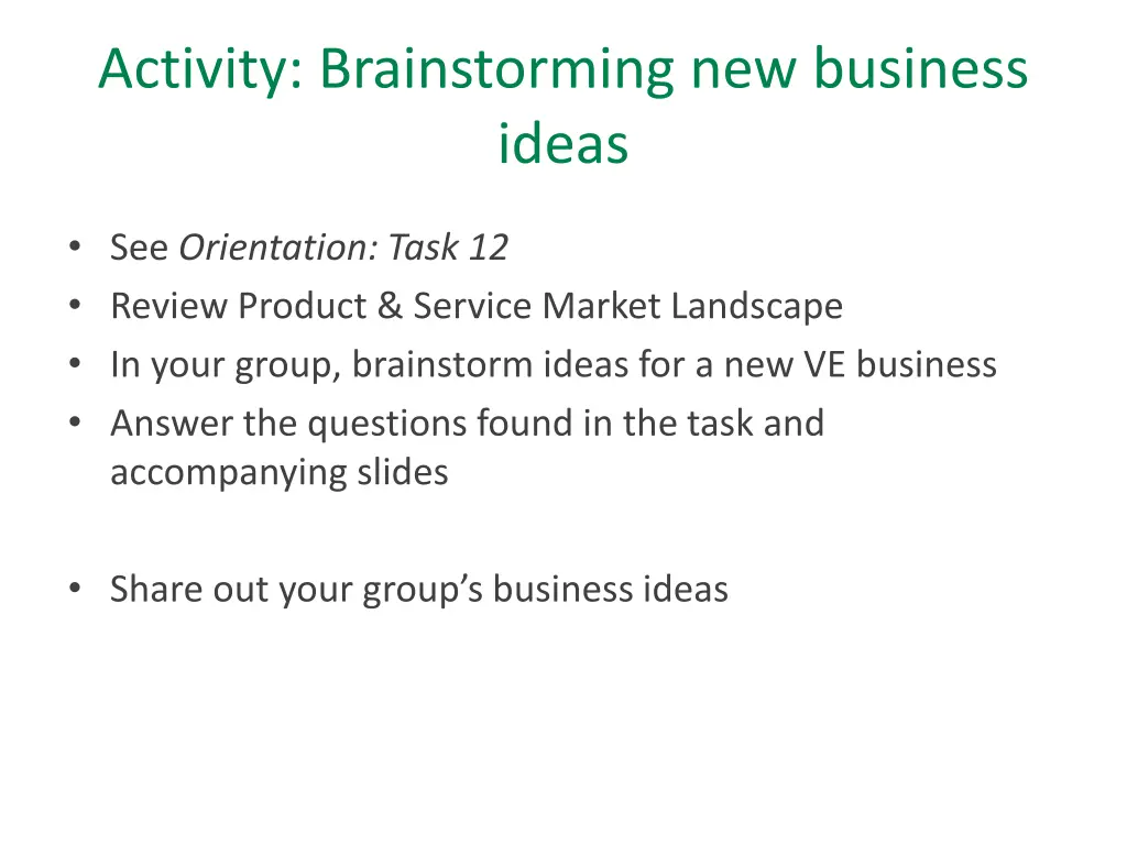activity brainstorming new business ideas