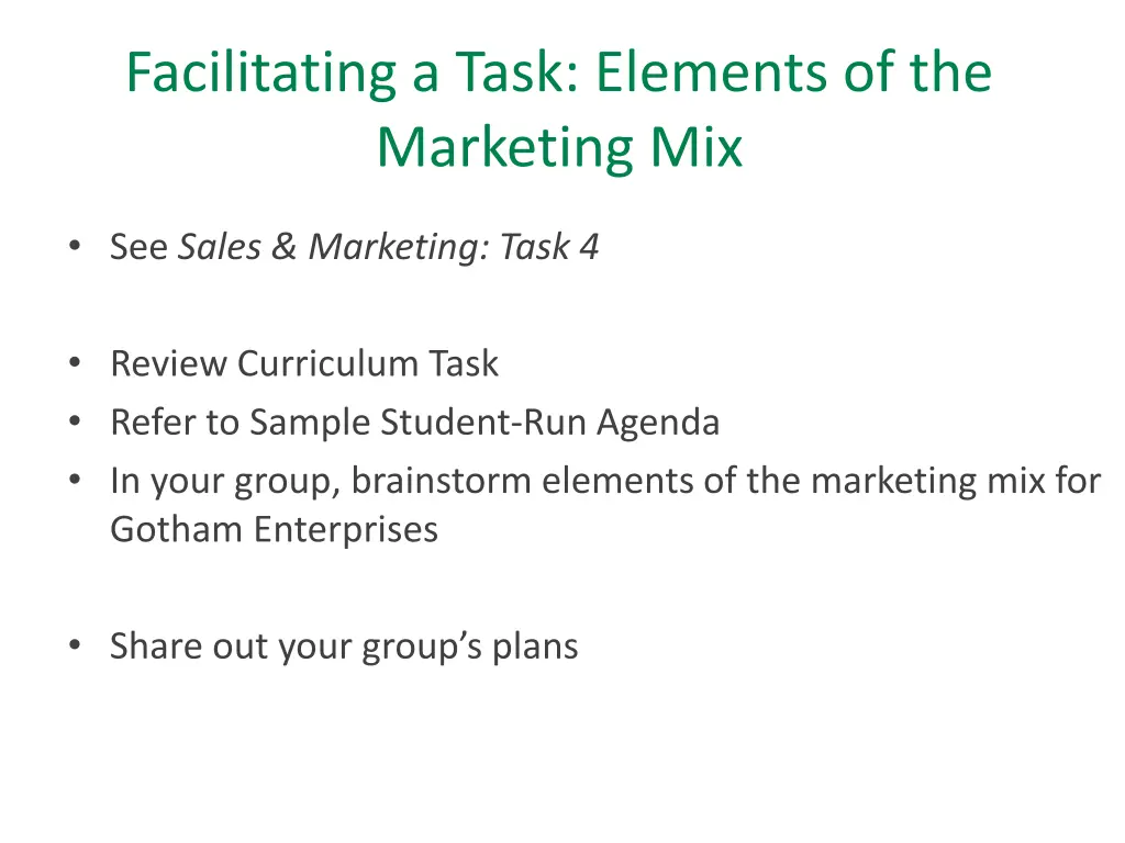 facilitating a task elements of the marketing mix