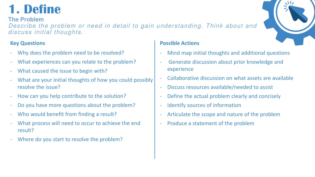 1 define the problem describe the problem or need