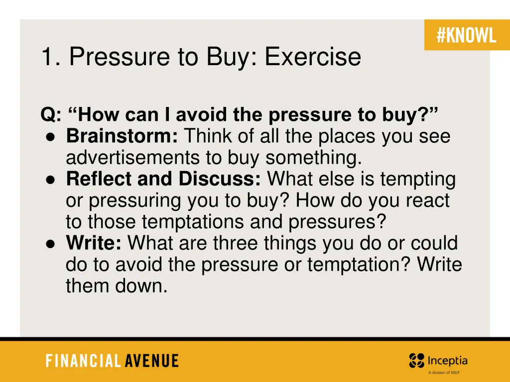 1 pressure to buy exercise