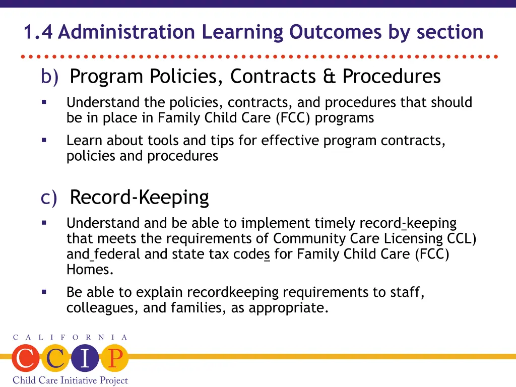 1 4 administration learning outcomes by section 1