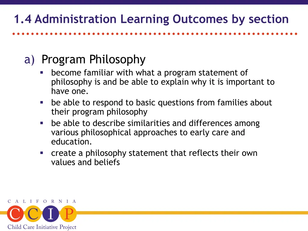 1 4 administration learning outcomes by section