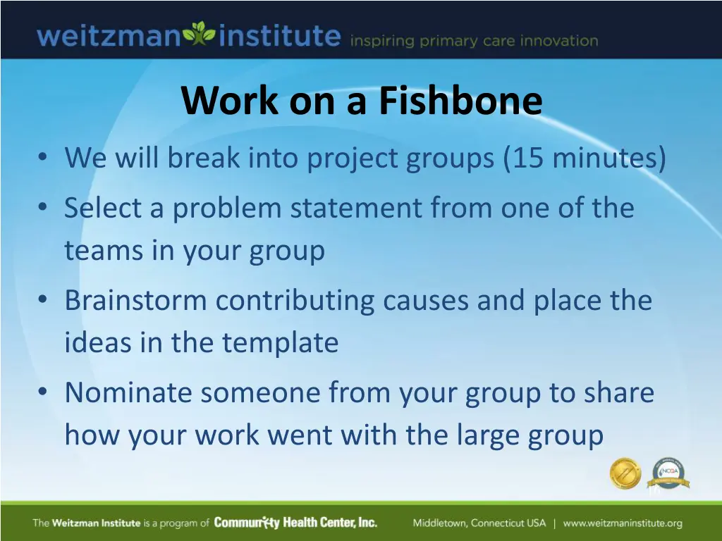 work on a fishbone we will break into project
