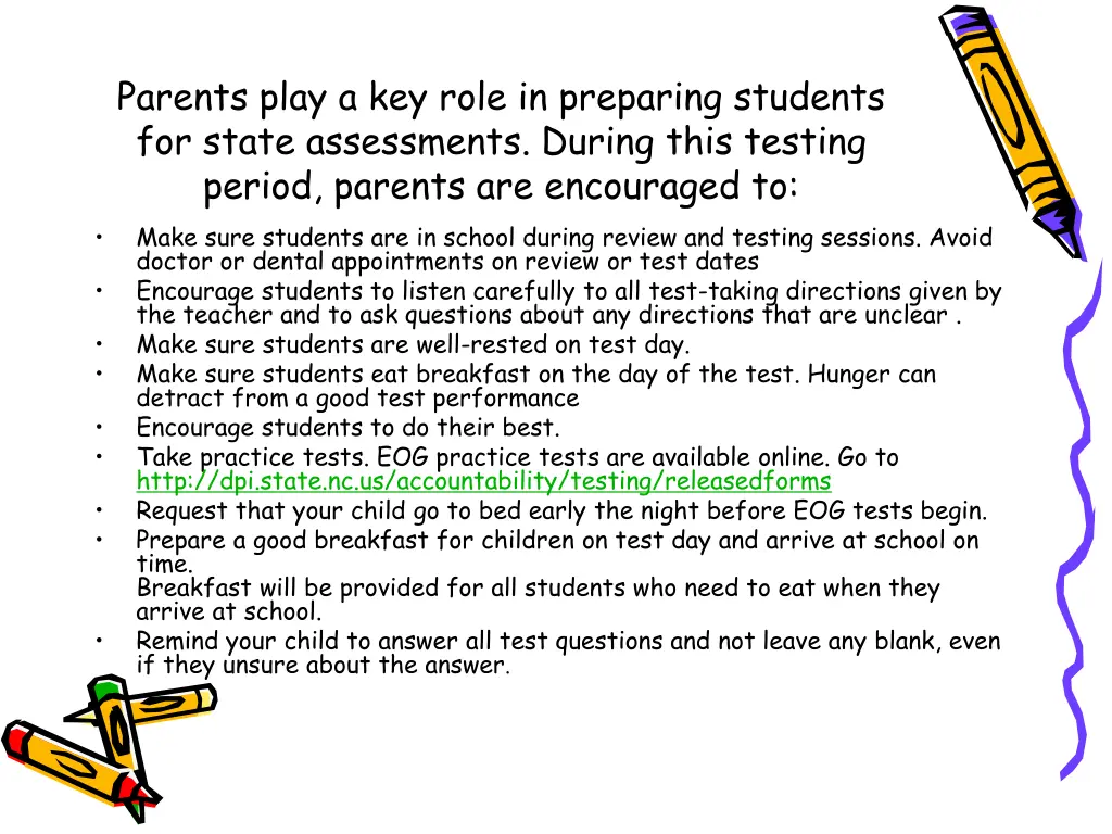 parents play a key role in preparing students