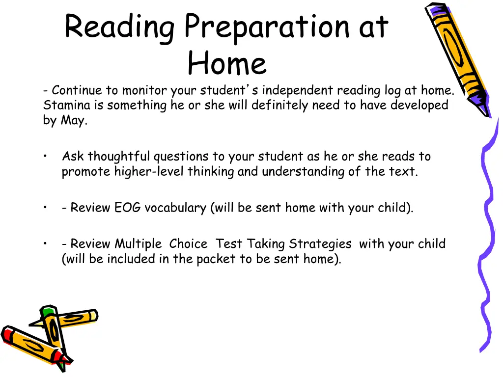 reading preparation at home continue to monitor