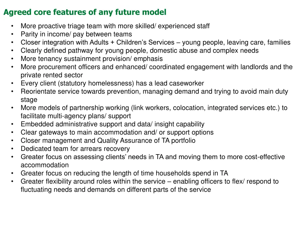 agreed core features of any future model