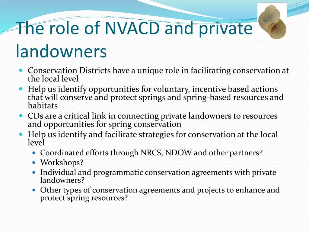 the role of nvacd and private landowners 1
