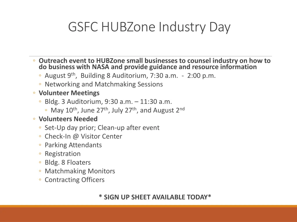 gsfc hubzone industry day