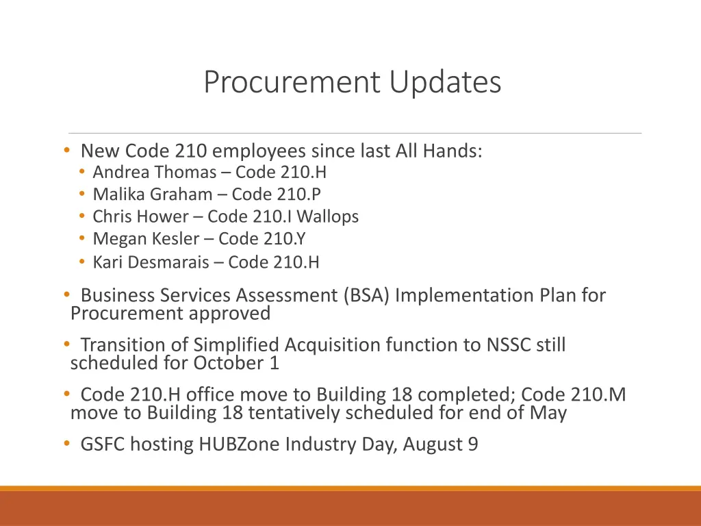 procurement updates
