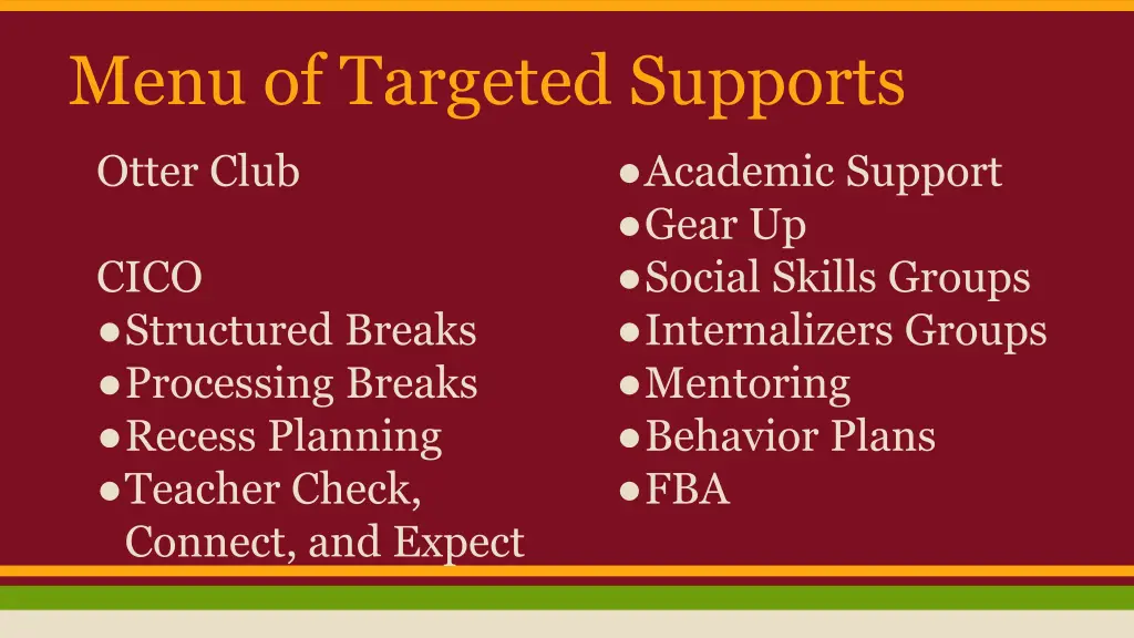 menu of targeted supports