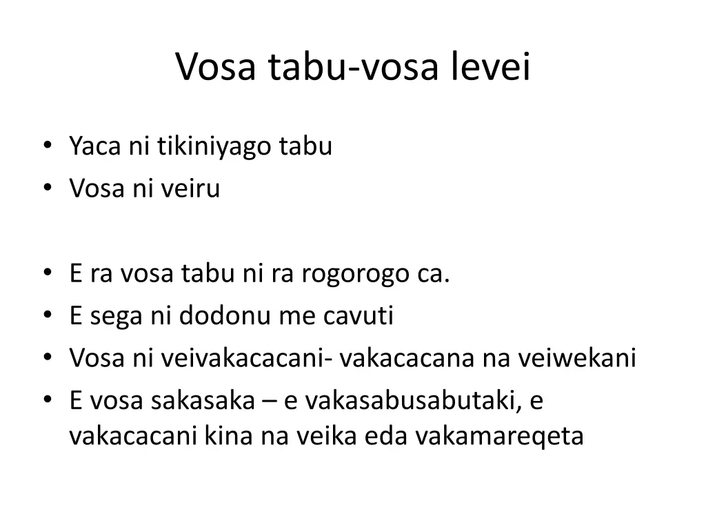 vosa tabu vosa levei