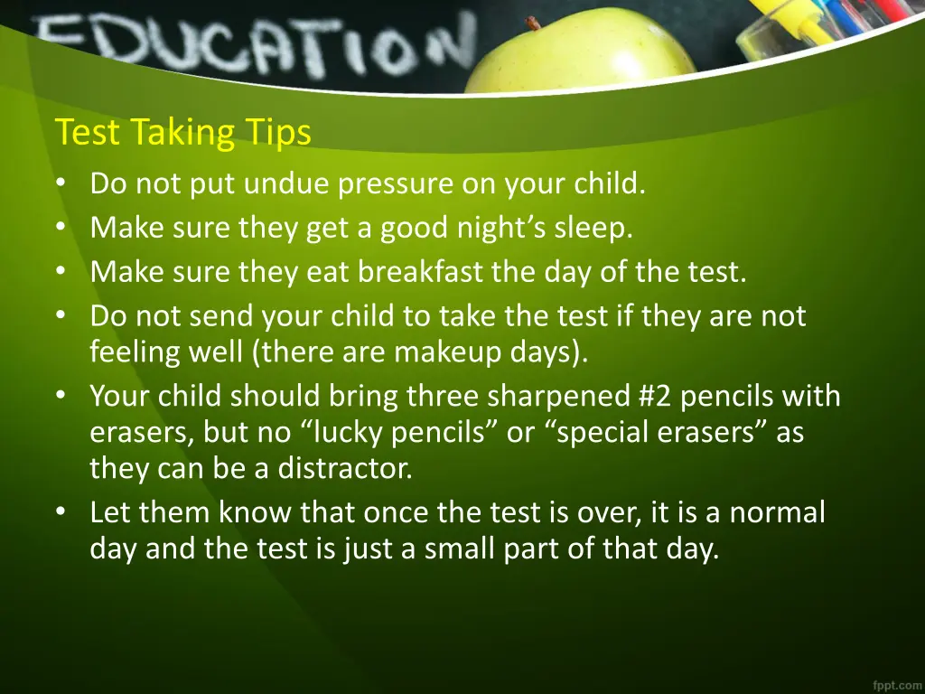 test taking tips do not put undue pressure