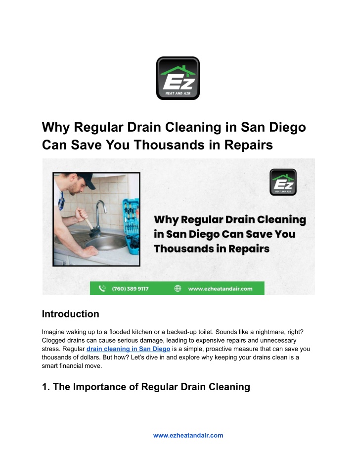 why regular drain cleaning in san diego can save