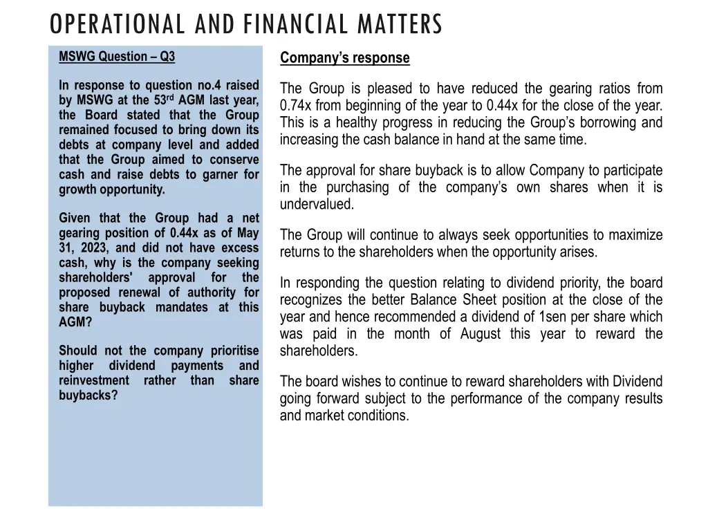 operational and financial matters 2
