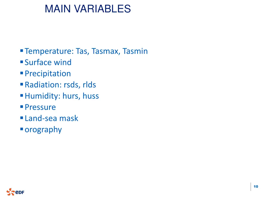 main variables