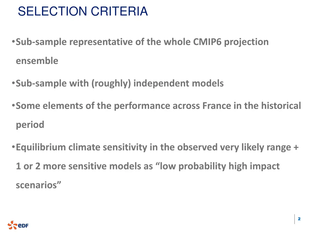 selection criteria