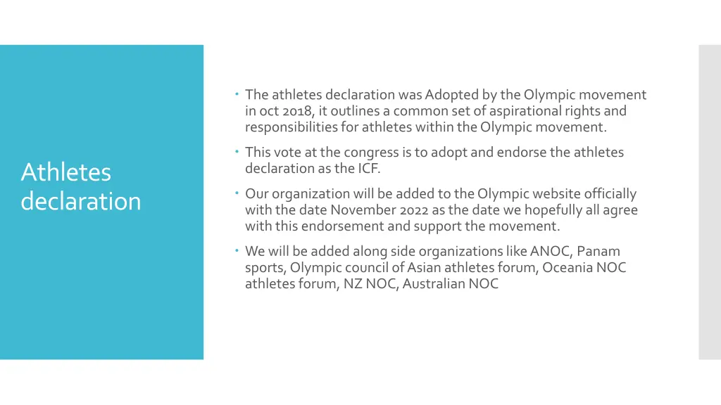 the athletes declaration was adopted