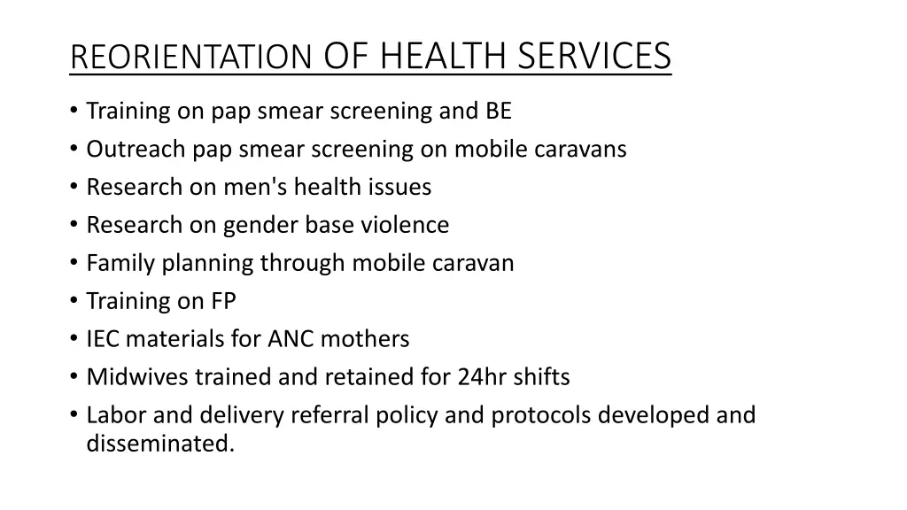 reorientation of health services