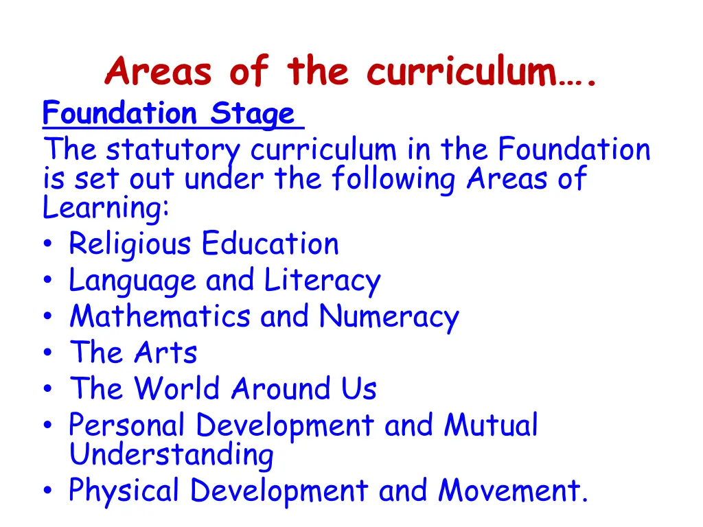 areas of the curriculum foundation stage