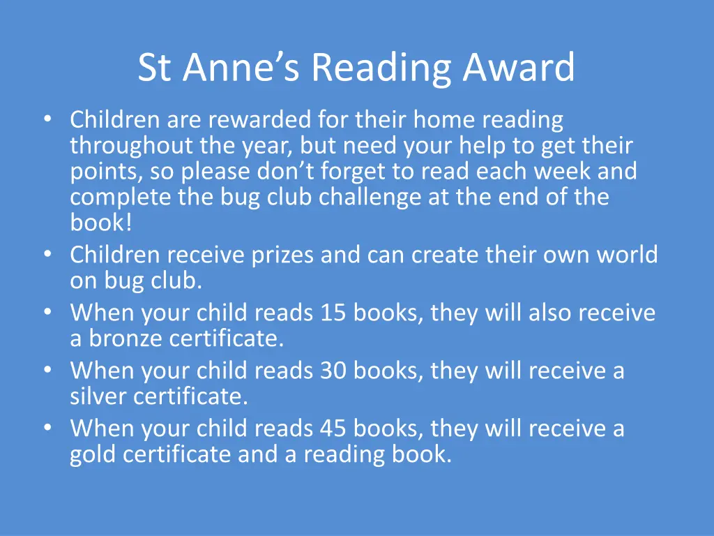st a nne s reading award children are rewarded