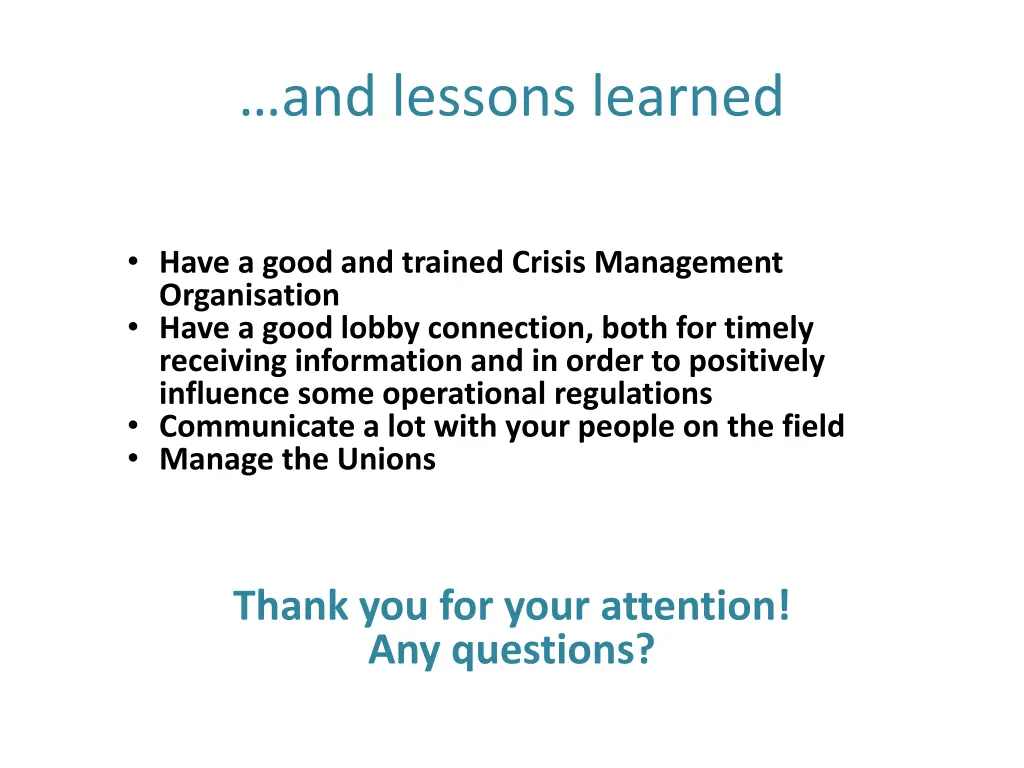 and lessons learned