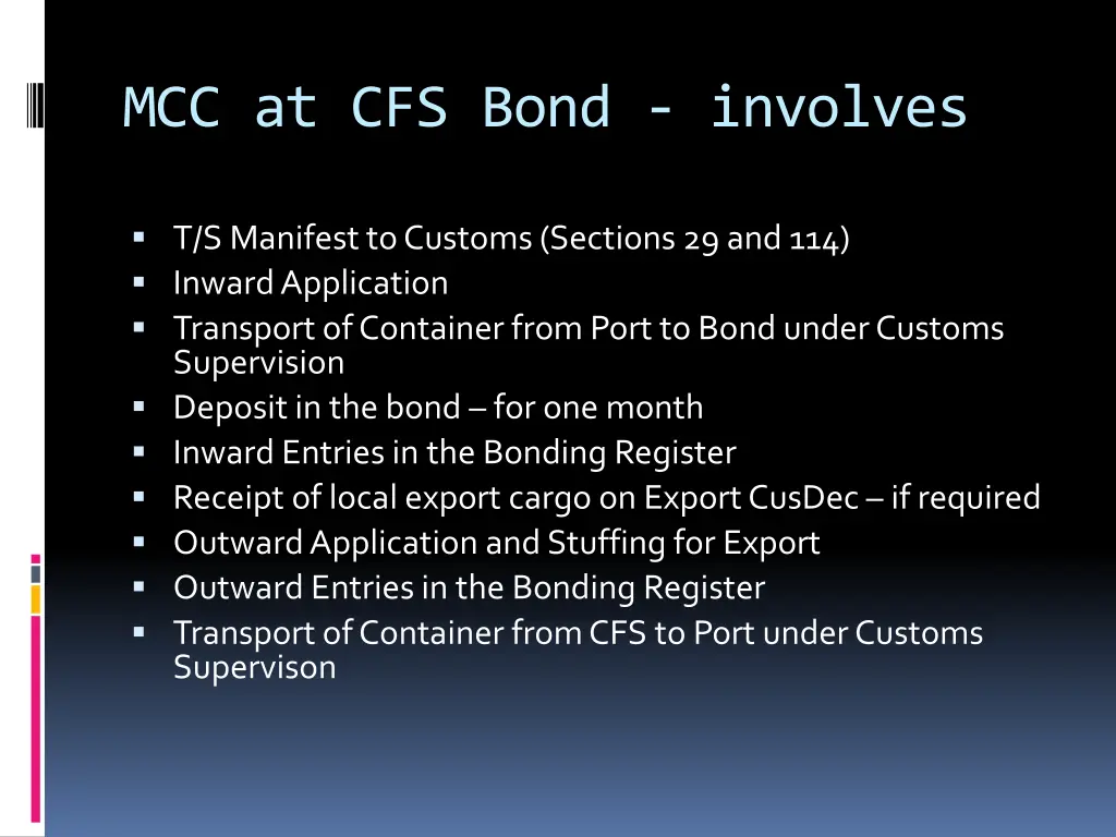 mcc at cfs bond involves