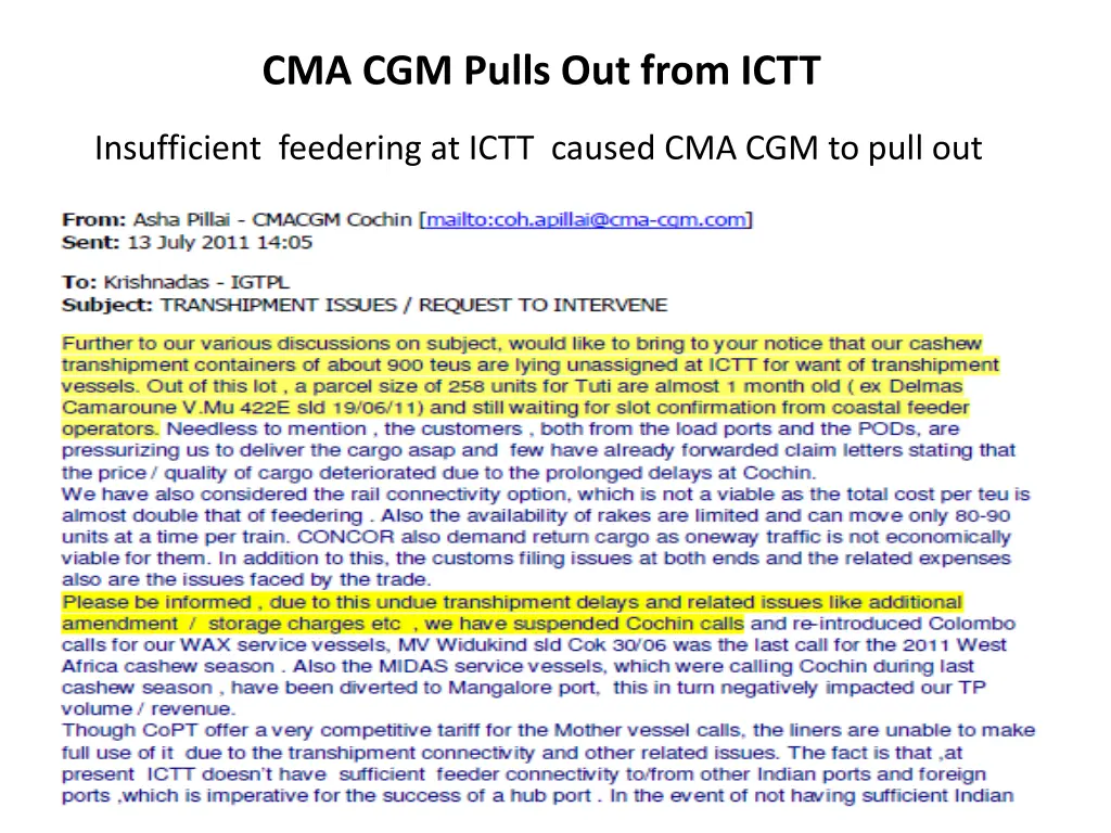 cma cgm pulls out from ictt