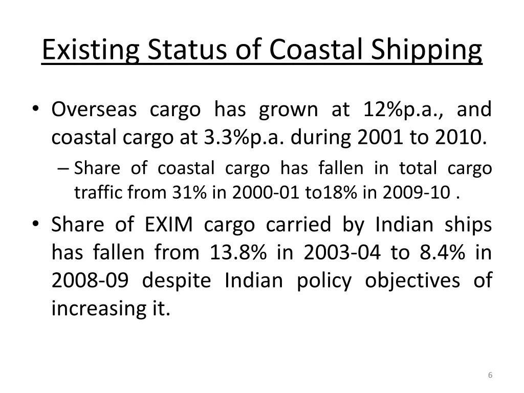 existing status of coastal shipping 1