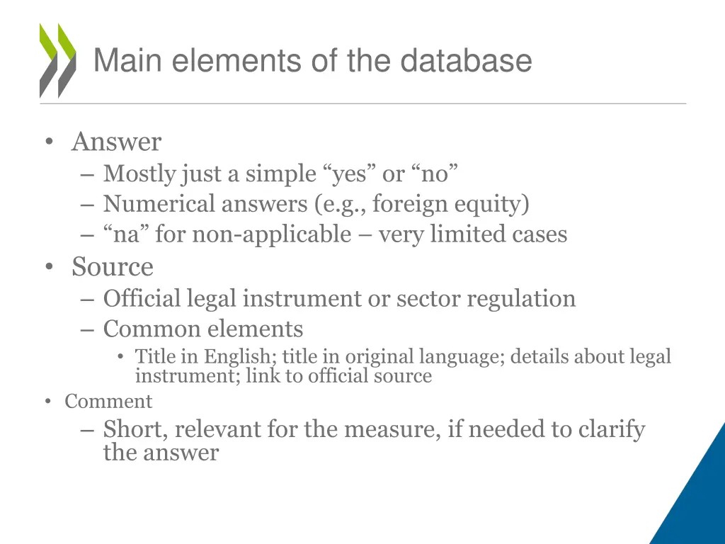 main elements of the database