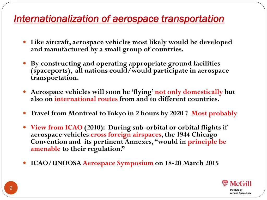 internationalization of aerospace transportation