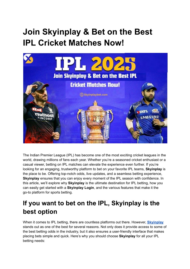 join skyinplay bet on the best ipl cricket