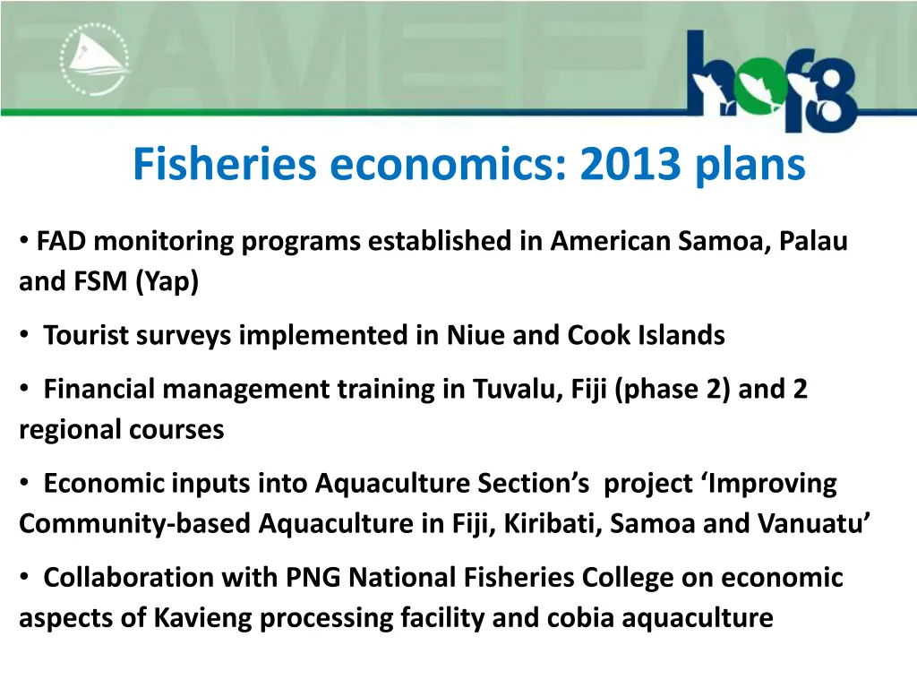 fisheries economics 2013 plans