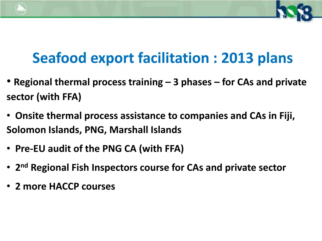 seafood export facilitation 2013 plans