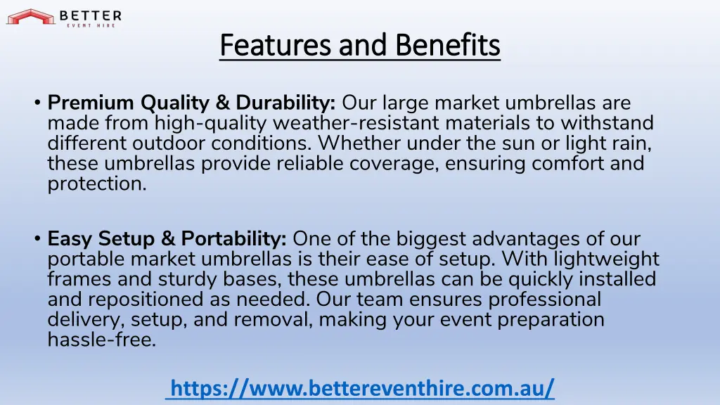 features and benefits features and benefits