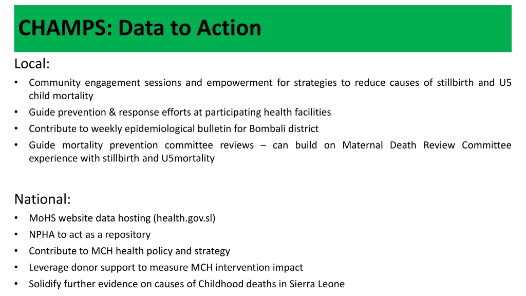 presentation outline champs data to action