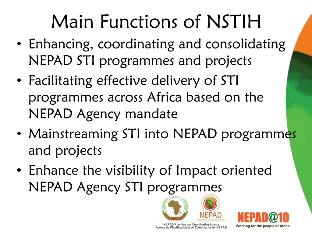 main functions of nstih enhancing coordinating